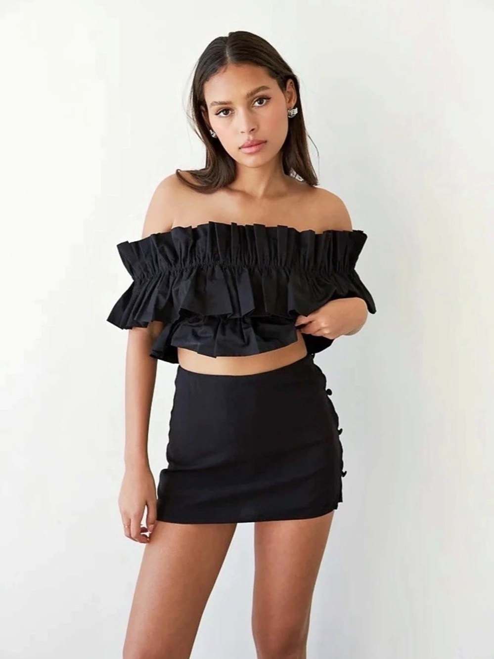 Black Mini Skort with Side Buttons